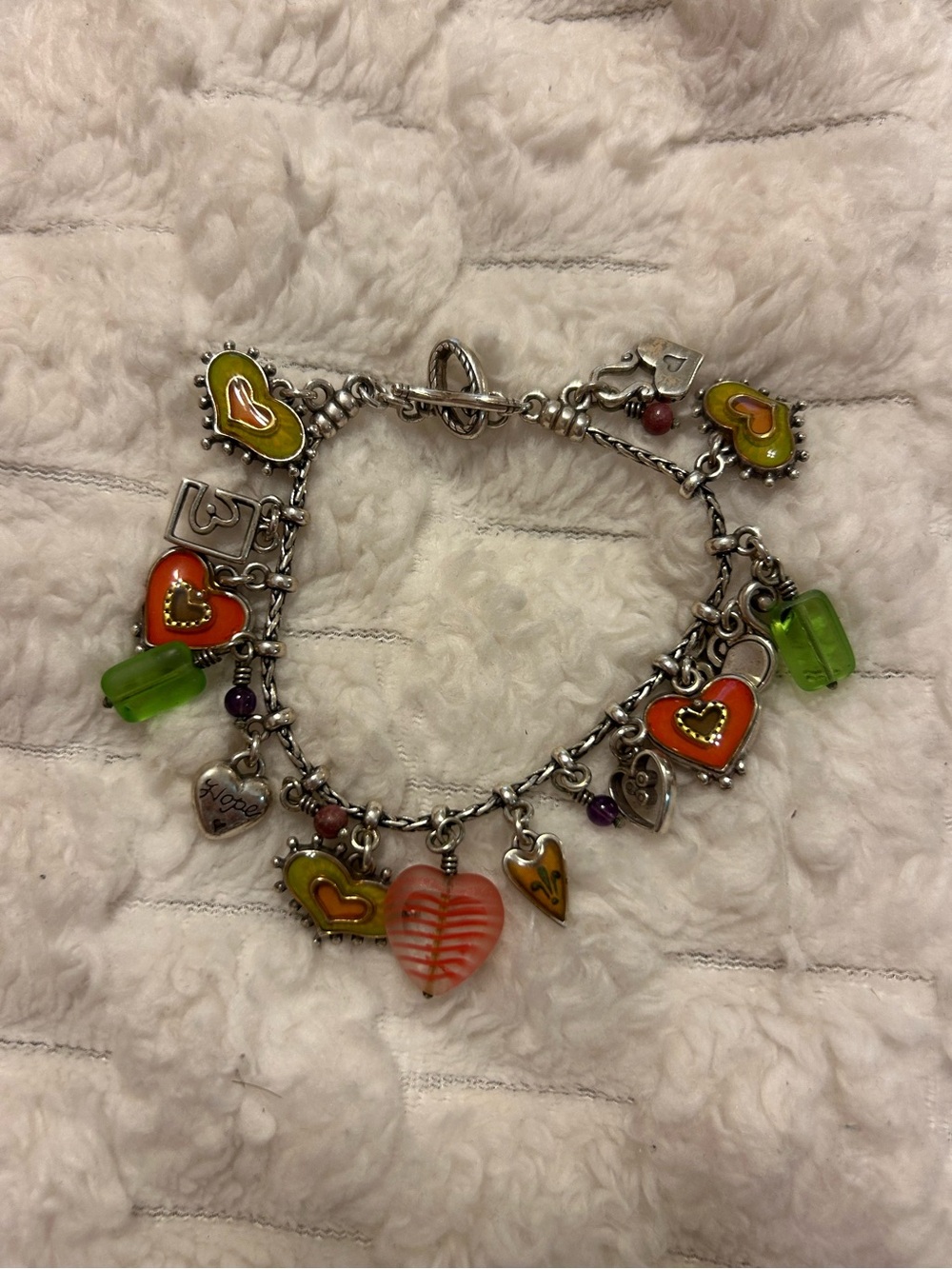 Brighton Hearts Melody Charm Bracelet Silver Tone Enamel Hearts Toggle Clasp